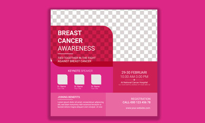 Breast cancer awareness social media post template with pink ribbon vector, Usable for social, banner, card, and website and Editable modern banner