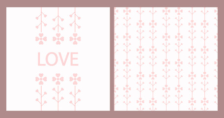 Vector illustration in simple flat geometric and linear style in pink colors for Valentine's day.
