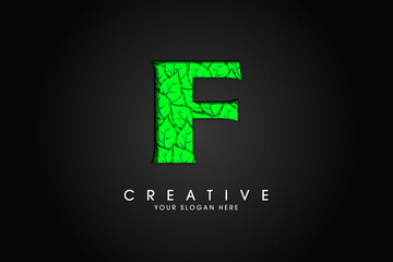 F initial letter logo with leaves. Ecological font. Green Leaves font. Vector illustration.