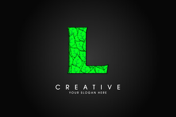 L initial letter logo with leaves. Ecological font. Green Leaves font. Vector illustration.