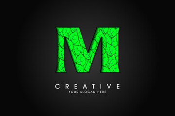 M initial letter logo with leaves. Ecological font. Green Leaves font. Vector illustration.