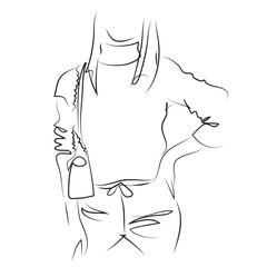 Fashion vector illustration of abstract young woman wearing elegant off-season urban clothes, quick sketch