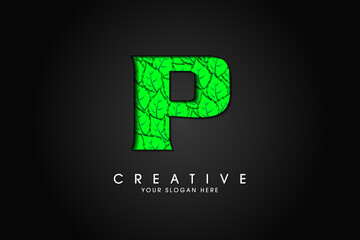P initial letter logo with leaves. Ecological font. Green Leaves font. Vector illustration.