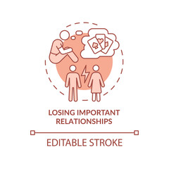 Losing important relationships terracotta concept icon. Addicted gambler abstract idea thin line illustration. Isolated outline drawing. Editable stroke. Arial, Myriad Pro-Bold fonts used