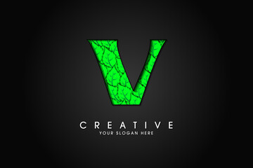 V initial letter logo with leaves. Ecological font. Green Leaves font. Vector illustration.