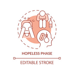 Hopeless phase terracotta concept icon. Mental condition. Compulsive gambling issue abstract idea thin line illustration. Isolated outline drawing. Editable stroke. Arial, Myriad Pro-Bold fonts used
