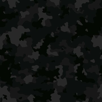 
Urban camouflage pattern, night vector seamless background, black spots, classic texture. EPS