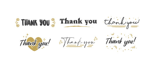 Thank you card. Beautiful greeting card with calligraphy text with gold decoration. Hand drawn invitation. Thanks message.