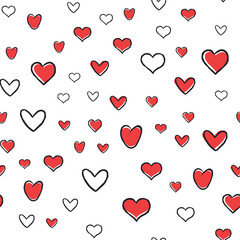Obraz na płótnie Canvas Heart doodles seamless pattern. Hand drawn hearts texture background. Valentine's day design.