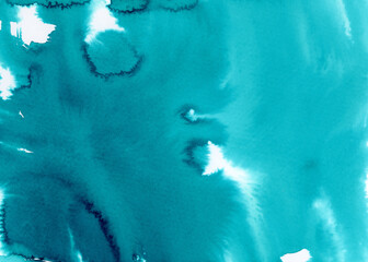 Abstract watercolour background with splashes, turquoise and white