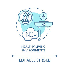 Healthy living environments turquoise concept icon. Electrification abstract idea thin line illustration. Isolated outline drawing. Editable stroke. Roboto-Medium, Myriad Pro-Bold fonts used