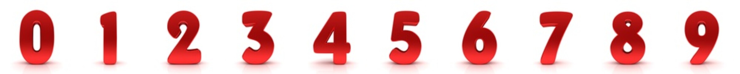 Numbers red 3d 0 1 2 3 4 5 6 7 8 9 countdown digit numerals set isolated on white background in high resolution