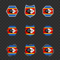 National symbols of Swaziland on a dark transparent background, vector flags of Swaziland.