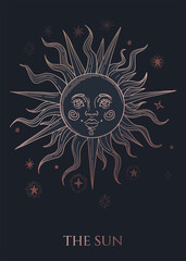 black and gold illustration of magic sign sun in rough drawing style