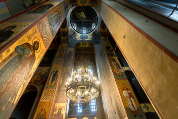 Interior of the St. George Cathedral in the Yuriev Monastery in Veliky Novgorod, Russia