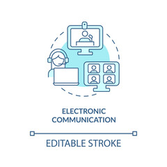 Electronic communication turquoise concept icon. Using electronic media abstract idea thin line illustration. Isolated outline drawing. Editable stroke. Arial, Myriad Pro-Bold fonts used