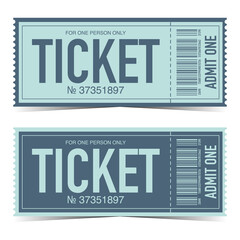 Ticket with barcode. Tear-off ticket or detachable ticket. Party, festival, cinema, theatre, event, circus, sport, invitation coupons or entrance talons. Vector illustration in flat style.