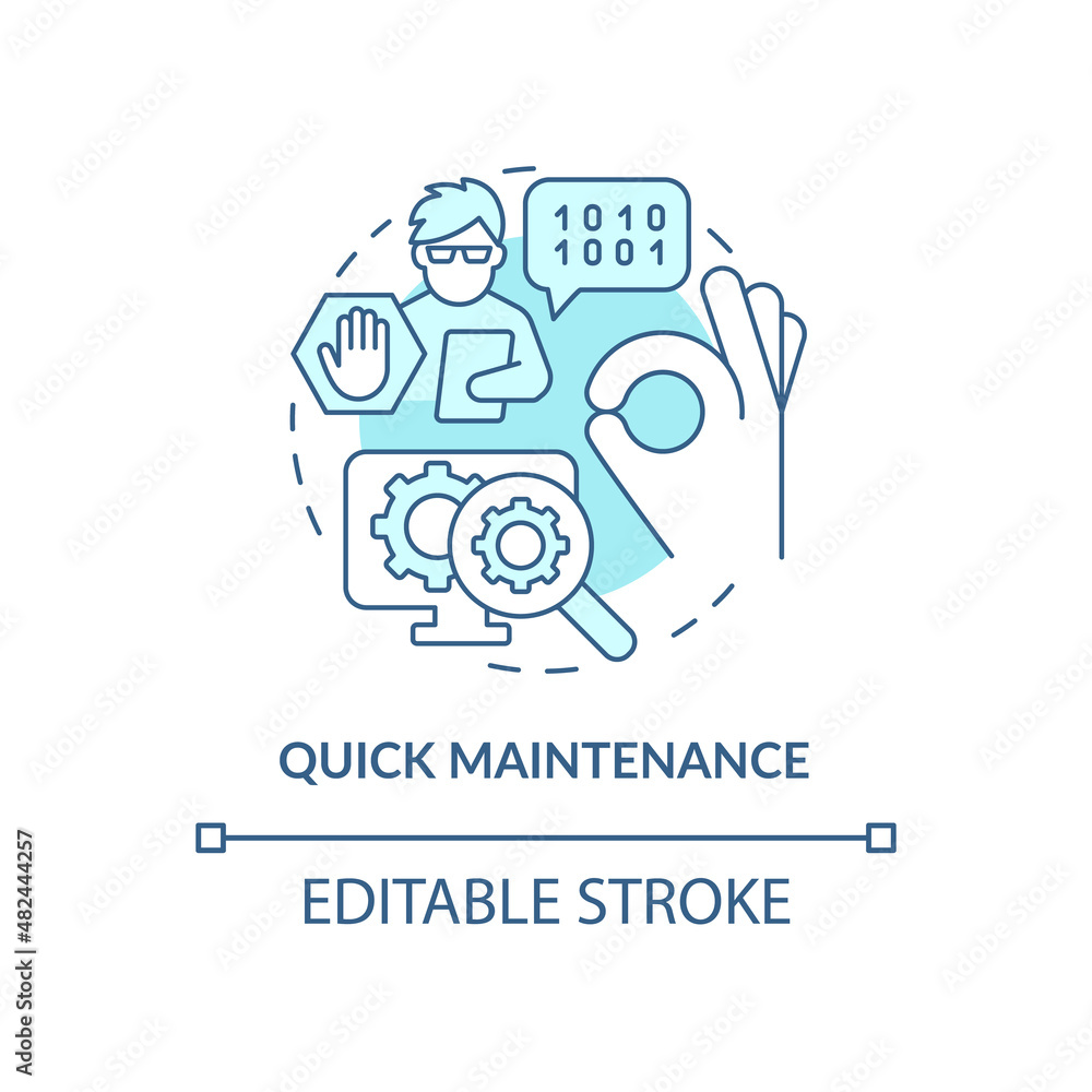 Poster quick maintenance turquoise concept icon. easy serviging for application. web 3 0 abstract idea thin