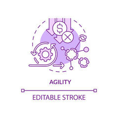 Agility purple concept icon. Application feature. Programming app. Web 3 0 abstract idea thin line illustration. Isolated outline drawing. Editable stroke. Arial, Myriad Pro-Bold fonts used