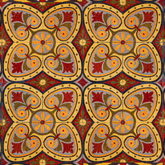 Photograph of traditional vietnam tiles in red and yellow color