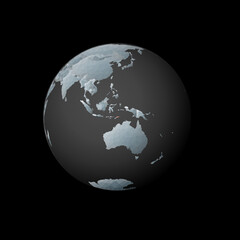 Low poly globe centered on Timor-Leste. Red polygonal country on the globe. Satellite view of Timor-Leste. Astonishing vector illustration.