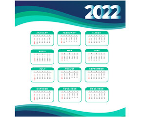 Calendar 2022 Months Happy New Year Abstract Design Vector Illustration White And Cyan