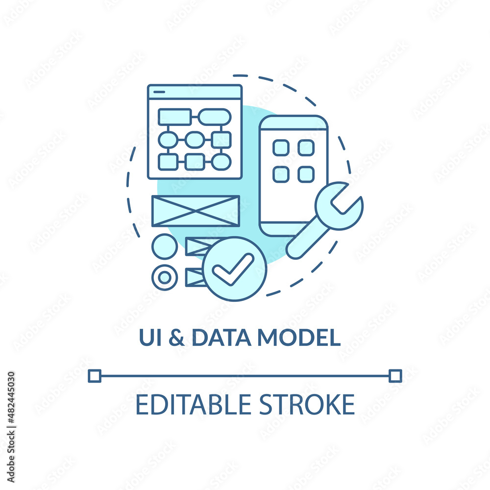Poster ui and data model turquoise concept icon. efficient ux for application. web 3 0 abstract idea thin l