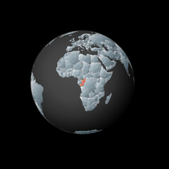 Low poly globe centered to Congo. Red polygonal country on the globe. Satellite view of Congo. Creative vector illustration.