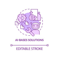 AI bases solutions purple concept icon. Cost efficient technology. Web 3 0 abstract idea thin line illustration. Isolated outline drawing. Editable stroke. Arial, Myriad Pro-Bold fonts used