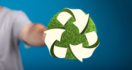 3d rendering of green recycle icon
