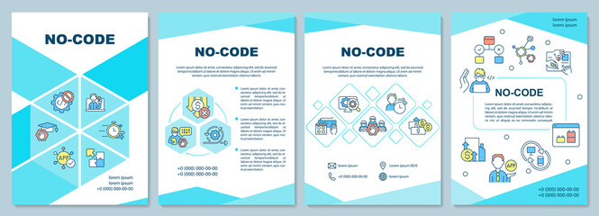 Fototapeta na wymiar No code brochure template. Web 3 0 solutions. Booklet print design with linear icons. Vector layouts for presentation, annual reports, ads. Arial-Black, Myriad Pro-Regular fonts used