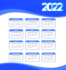 Calendar 2022 Happy New Year Abstract Design Vector Illustration White And Blue