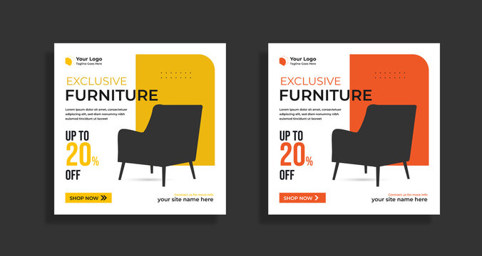 Furniture sale social media post or web banner square flyer template