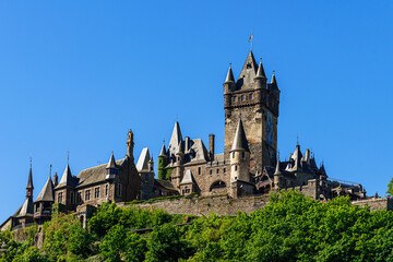 Fototapeta premium Town of Cochem with the imperial Castle. Historic european castle