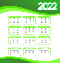 Calendar 2022 Months Happy New Year Abstract Design Vector Illustration White And Green