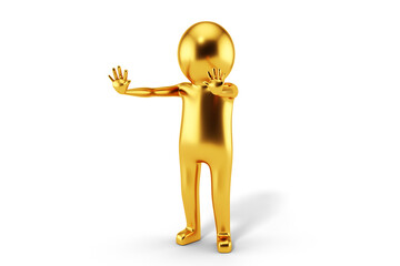 3D Golden Man is Posing with Signs and Symbols