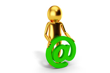 3D Golden Man is Posing with Signs and Symbols