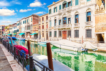 Fototapeta na wymiar Famous Venice canal sunny day scenery, Italy