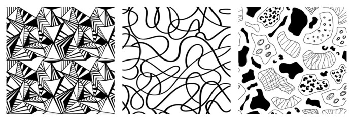 Hand drawn ink geometric shapes seamless pattern