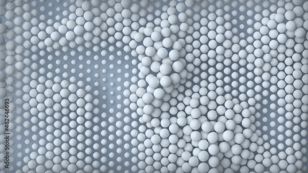 Poster abstract pattern of white spheres 3d render