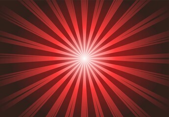 Vector abstract background in red colors with radiating rays from the center. Sunburst in red colors