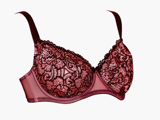 Women's lace bra push up red color on a white background.