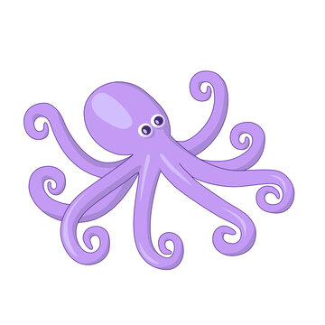 Violet octopus with eyes in cartoon style. It is isolated on white background. 