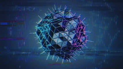 Platonic and connected points 80s VHS style 3D render