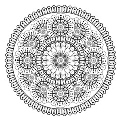 Circular pattern in form of mandala for Henna, Mehndi, tattoo, decoration. Coloring book page.