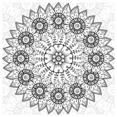 Circular pattern in form of mandala for Henna, Mehndi, tattoo, decoration. Coloring book page.