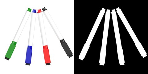3D rendering illustration of magnetic whiteboard pen markers