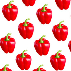 Red sweet pepper pattern. Healthy eating and dieting food concept. Summer vegetable composition. pattern with bell pepper on white background. Bulgarian paprika.