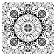Circular pattern in form of mandala for Henna, Mehndi, tattoo, decoration. Coloring book page.