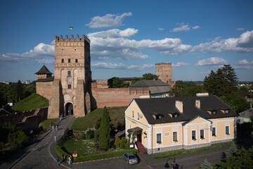 Fototapeta na wymiar Aerial view on Lubart's castle in Lutsk, Ukraine from drone